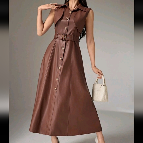 Women's Fashionable Front Button Sleeveless Dress, Autumn - Picture 2 of 4